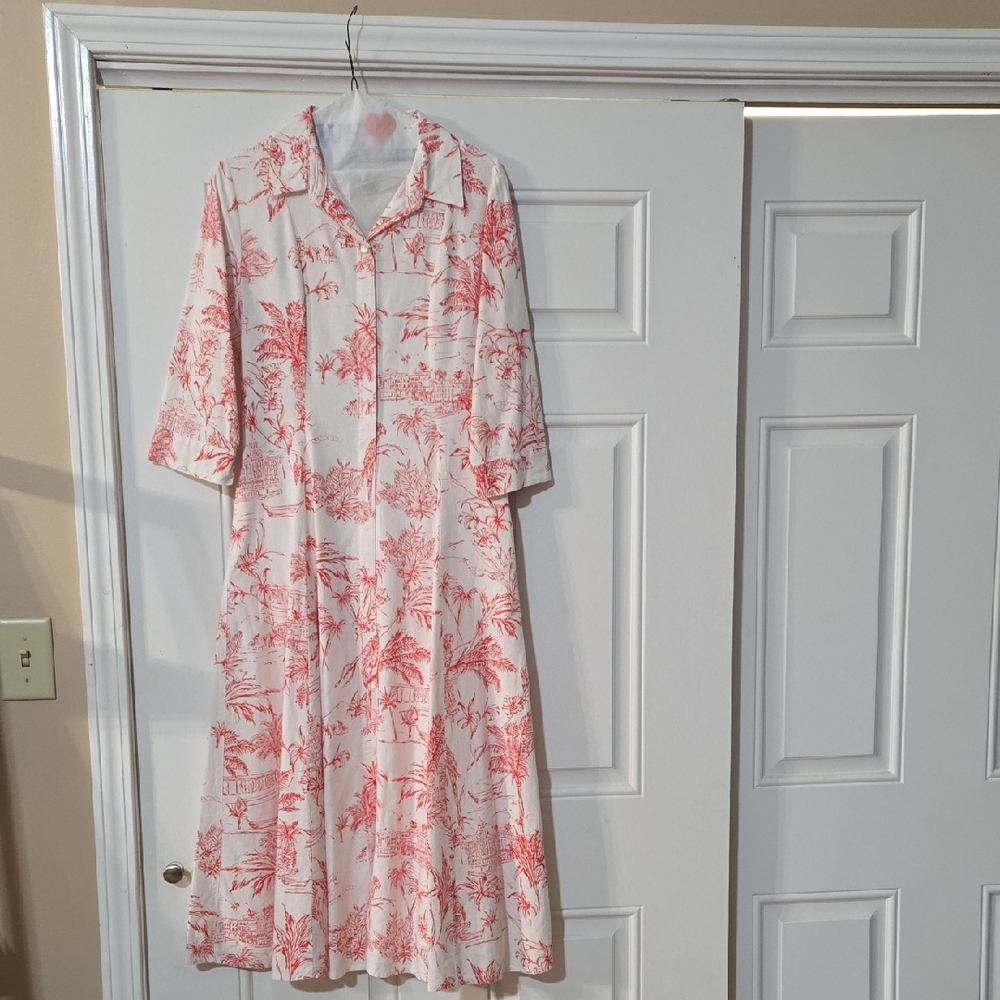 Joie Red and White Long Sleeve Linen Dress